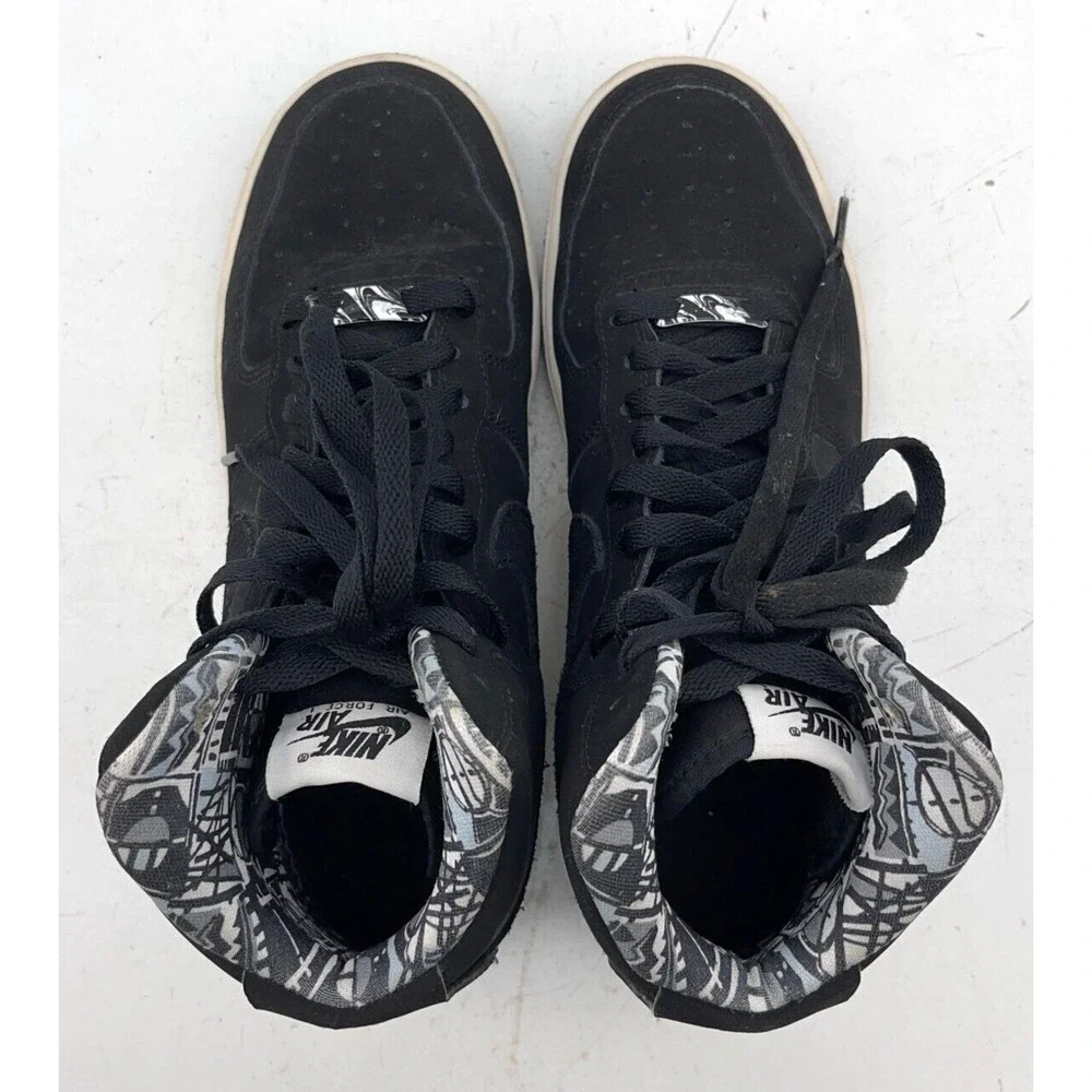 Nike Air Force 1 Mid Shoes Black/White Marble Sole Sneakers 653998-008 US Sz 7Y